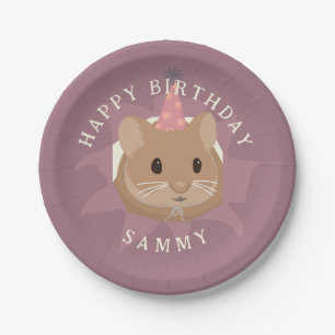 Cute Birthday Hamster in muted tones Paper Plate