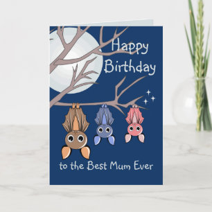 Cute Birthday Hanging Bats Folded Greeting Card