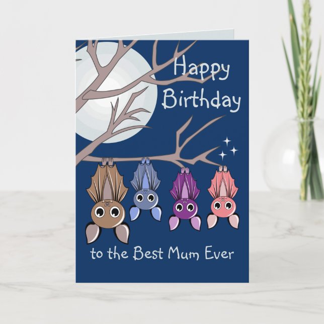 Cute Birthday Hanging Bats Folded Greeting Card (Front)