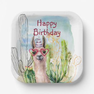 Cute Birthday Llama Paper Plate
