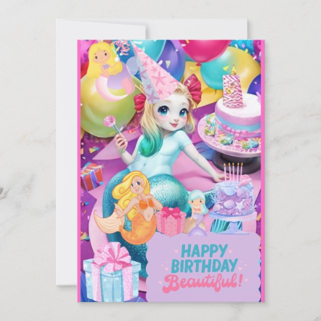 Cute birthday mermaid invitation (Front)