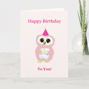 Cute Birthday Owl Wishes on Light Pink Card