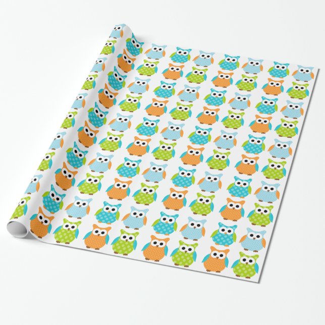 Cute Birthday Owl Wrapping Paper (Unrolled)