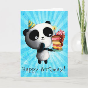 Cute Birthday Panda with Cake Card
