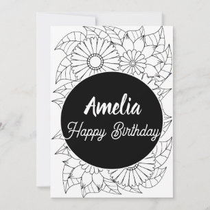 Cute Birthday Party Adult Floral Colouring Holiday Card