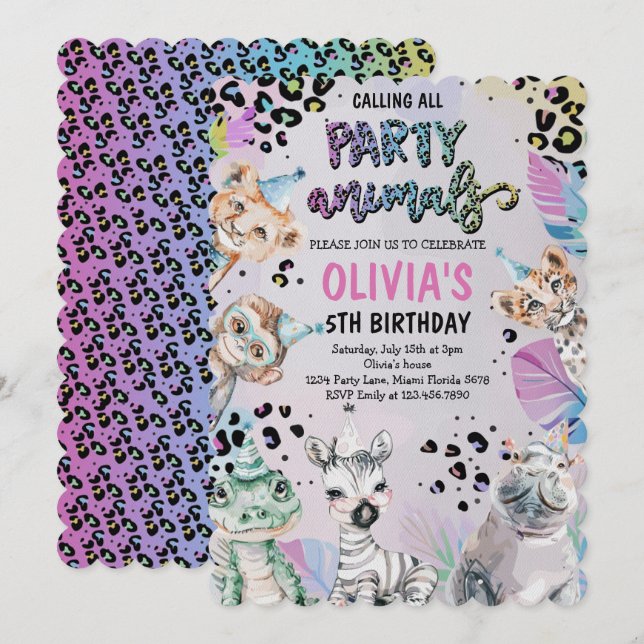 Cute Birthday Party Animals  Invitation (Front/Back)