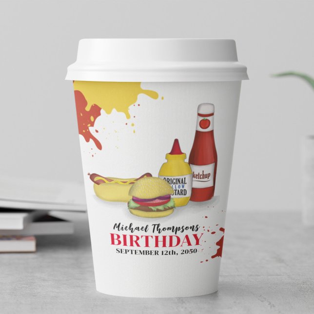 Cute Birthday Party BBQ Custom Paper Cups (Birthday BBQ hamburger and hotdog paper cup. )