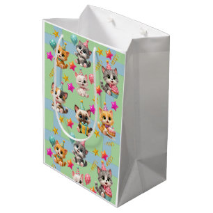 Cute Birthday Party Cats Wrapping Paper Kawaii K Medium Gift Bag
