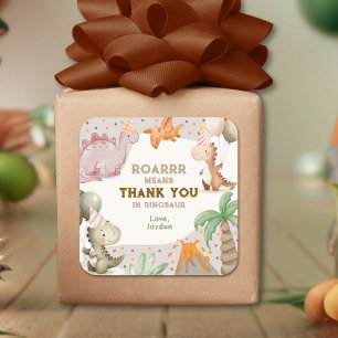 Cute Birthday Party Dinosaur Thank You Square Sticker