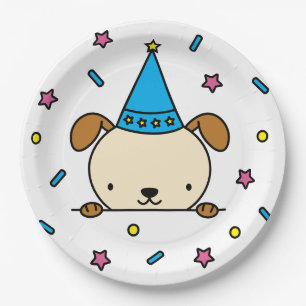 Cute Birthday Party Dog Confetti Pattern 9 inch Paper Plate
