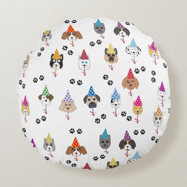Cute Birthday Party Dogs Pattern Round Cushion (Front)