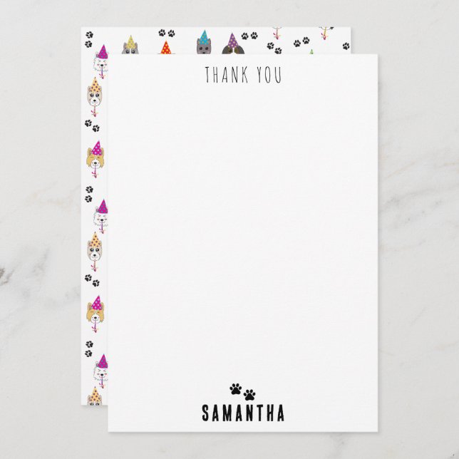 Cute Birthday Party Dogs Pattern Thank You Card (Front/Back)