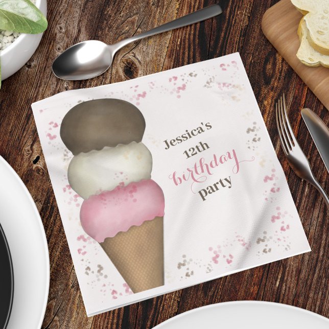 Cute Birthday Party Ice Cream Cone Custom Napkin (Creator Uploaded)