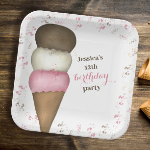 Cute Birthday Party Ice Cream Custom Paper Plate