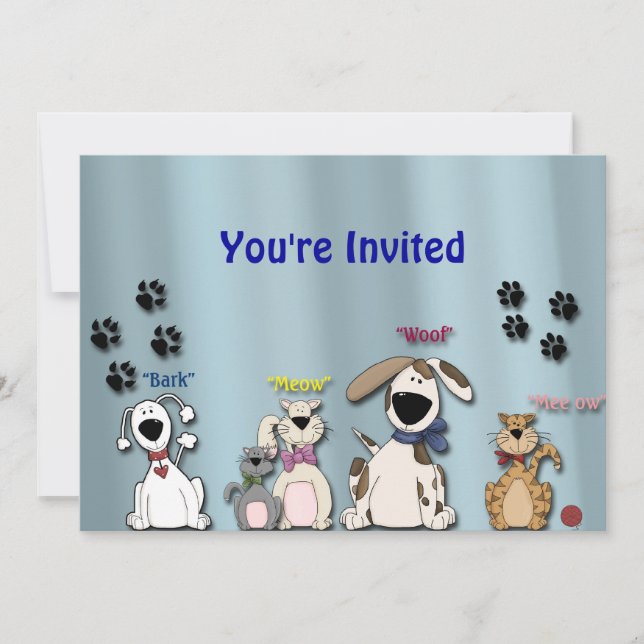 Cute Birthday Party Invitation/ Cats & Dogs Invitation (Front)