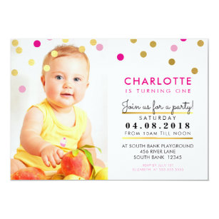 CUTE birthday party INVITE pink gold spot girl