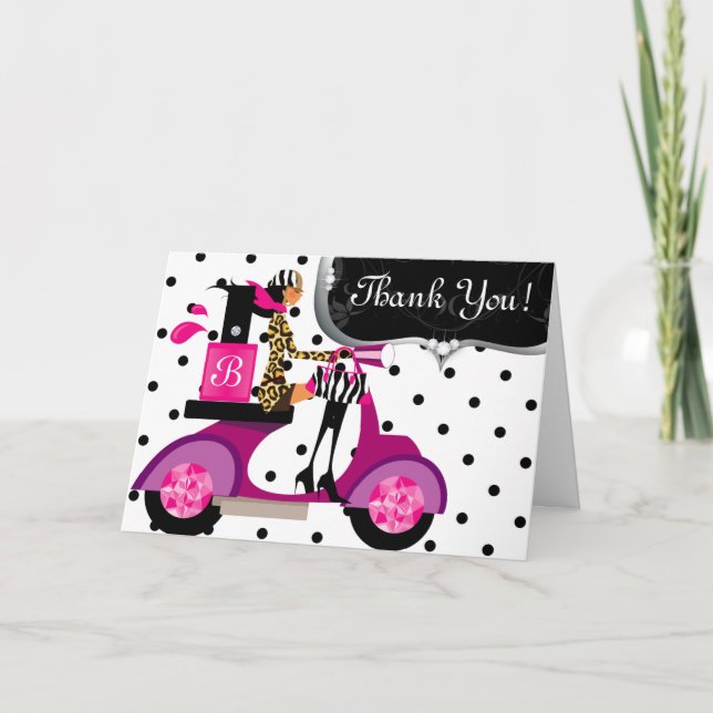 Cute Birthday Party Nail Polish Scooter Girl Dots Card (Front)