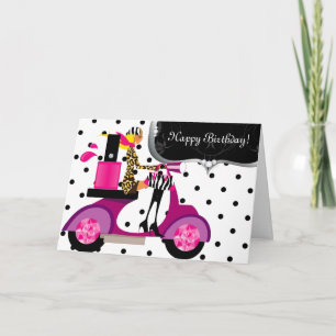 Cute Birthday Party Nail Polish Scooter Girl Dots Card
