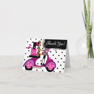 Cute Birthday Party Nail Polish Scooter Girl Dots Thank You Card