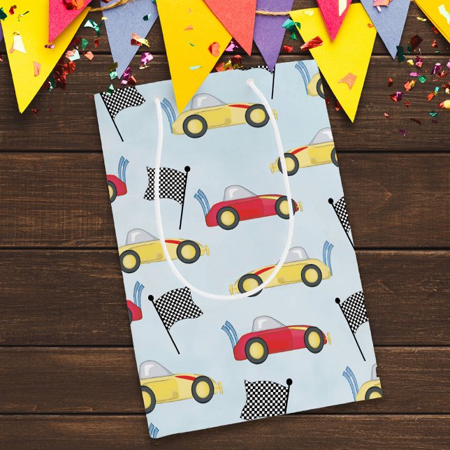 Cute Birthday Party Race Cars Pattern Medium Gift Bag (Creator Uploaded)
