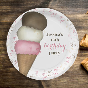 Cute Birthday Party Whimsical Ice Cream Cone Paper Plate