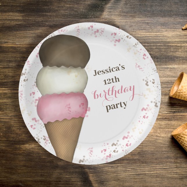 Cute Birthday Party Whimsical Ice Cream Cone  Paper Plate (Creator Uploaded)
