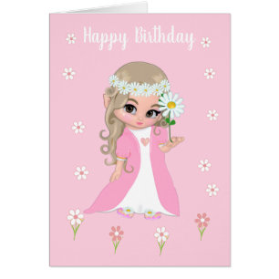 Cute Birthday Princess with Flowers on Light Pink
