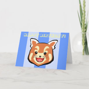 Cute Birthday Red Panda  (Blue Stripes) Card