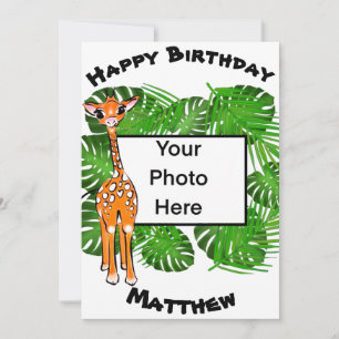 Cute Birthday Safari giraffe    tropical forest   Invitation