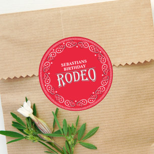 Cute Birthday Simple Rodeo Typography Red Bandanna Classic Round Sticker
