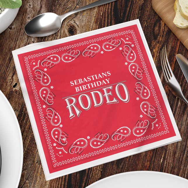 Cute Birthday Simple Rodeo Typography Red Bandanna Napkin (Creator Uploaded)
