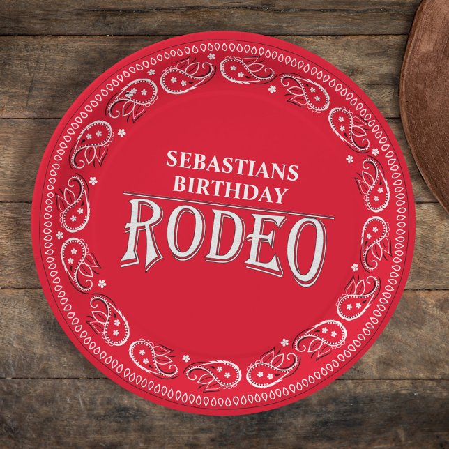 Cute Birthday Simple Rodeo Typography Red Bandanna Paper Plate (Creator Uploaded)