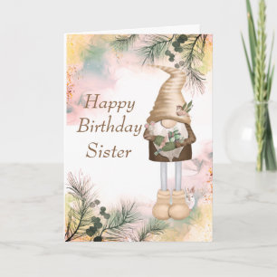 Cute Birthday Sister Lucky Gnome  Card