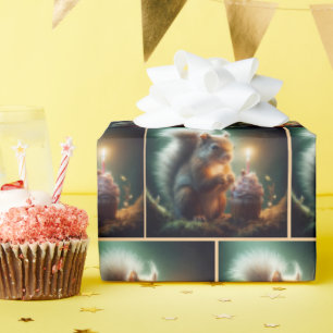 Cute Birthday Squirrel With Cupcake Wrapping Paper