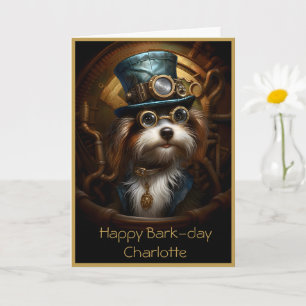 Cute Birthday Steampunk Dog Custom Name 033 Card