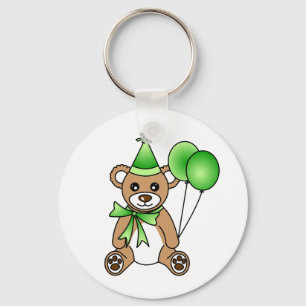 Cute Birthday Teddy Bear - Green Key Ring