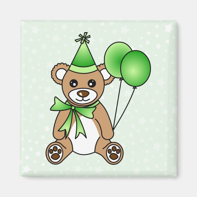 Cute Birthday Teddy Bear - Green Magnet (Front)