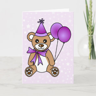Cute Birthday Teddy Bear - Purple Card
