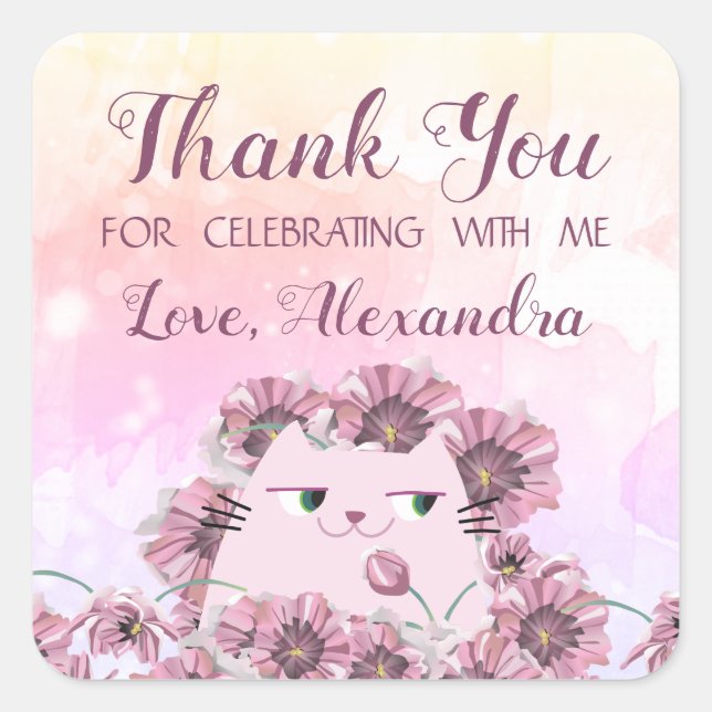 Cute Birthday Thank You Square Sticker (Front)