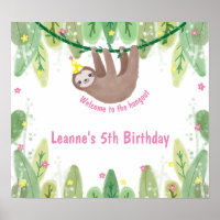 Cute birthday welcome sloth in party hat