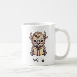 Cute Bison Reading a Book Custom Coffee Mug