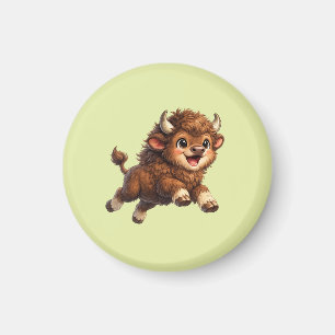 Cute Bison with Big Eyes Happy Wildlife Cartoon Magnet