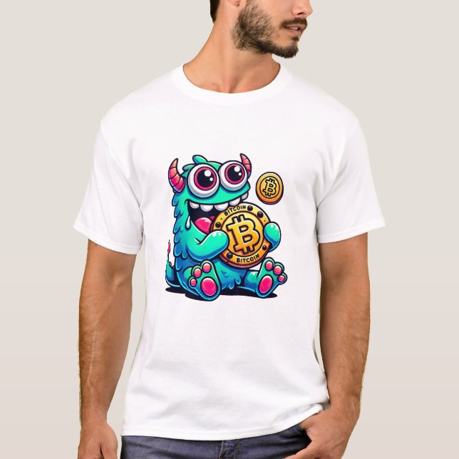 Cute Bitcoin BTC Cryptocurrency Monster T-Shirt (Front)