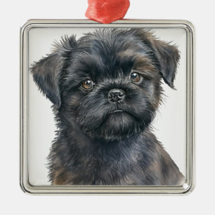 CUTE BLACK AFFENPINSCHER PUPPY DOG METAL ORNAMENT
