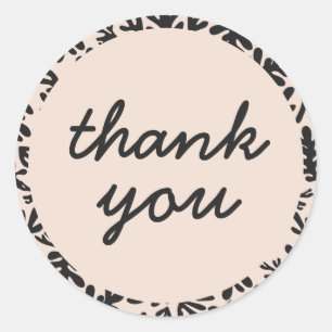 Cute Black and beige Dark Botanical Thank You Classic Round Sticker