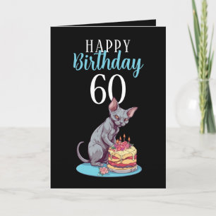 Cute Black and Blue Sphynx Husband 60th Birthday Card