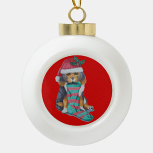 cute black and brown christmas puppy ceramic ball christmas ornament