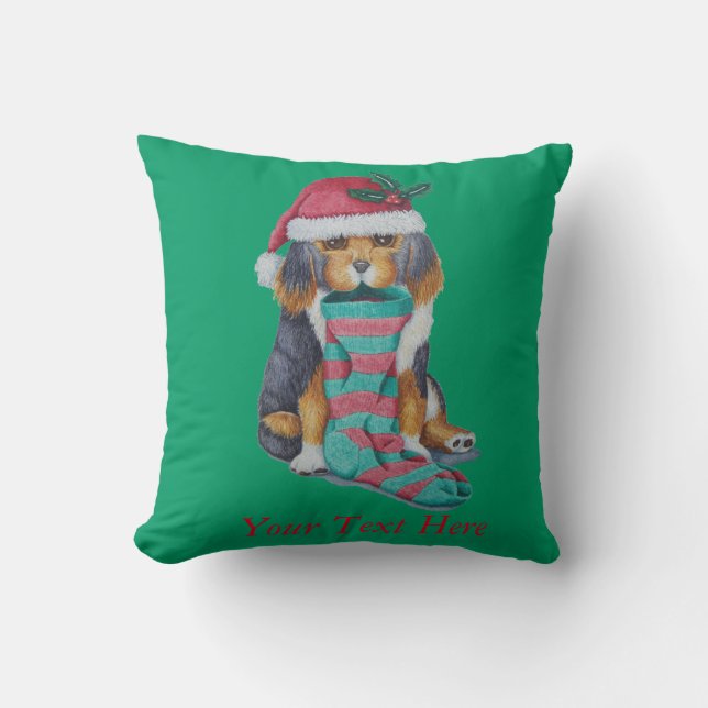 cute black and brown puppy dog for christmas cushion (Front)