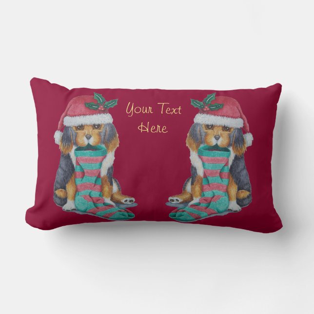 cute black and brown puppy dressed for christmas lumbar cushion (Front)