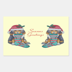 cute black and brown puppy dressed for christmas rectangular sticker